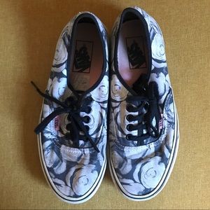 Black and white rose print vans